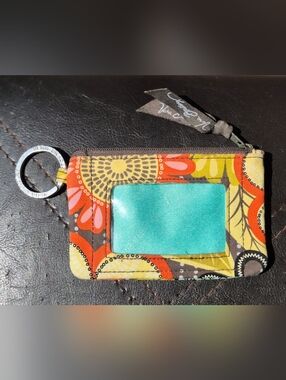 Vera Bradley ID Card Holder Coin Purse Zip Pouch Key Ring